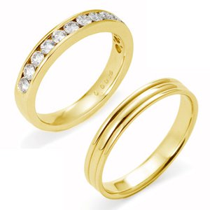 クラシカルハーフエタニティ&スリーラインマリッジリング(結婚指輪)